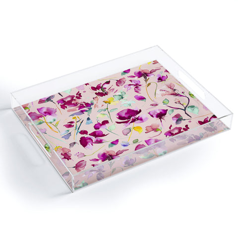 Ninola Design Pink botanical watercolor Acrylic Tray