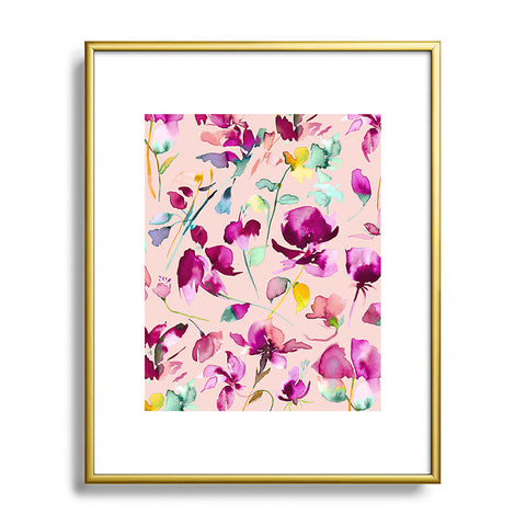 Ninola Design Pink botanical watercolor Metal Framed Art Print