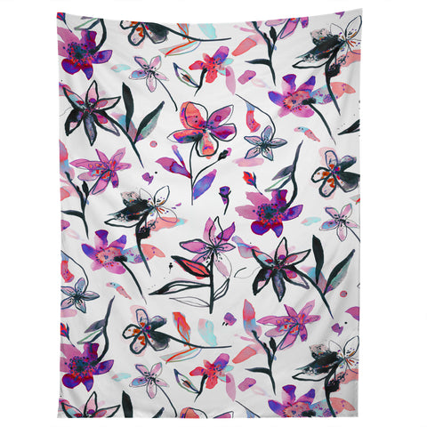 Ninola Design Purple Ink Flowers Tapestry