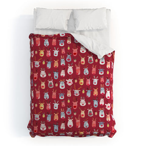 Ninola Design Rudolph Reindeers Red Christmas Comforter