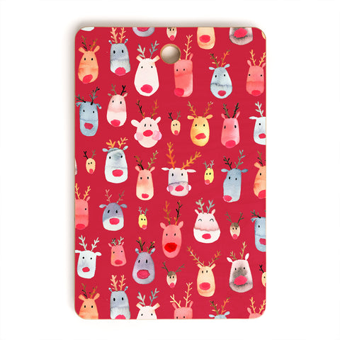 Ninola Design Rudolph Reindeers Red Christmas Cutting Board Rectangle