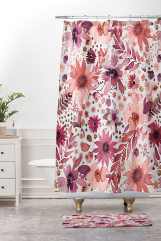 Ninola Design Rustic flowers Organic holiday Shower Curtain And Mat