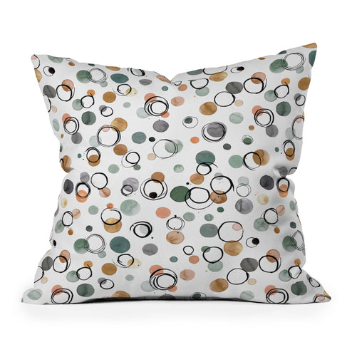 Ninola Design Scribble dots Gold green Throw Pillow