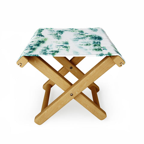 Ninola Design Snow Winter Trees Green Folding Stool