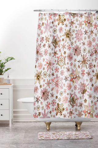 Ninola Design Snowflakes watercolor Pink Shower Curtain And Mat