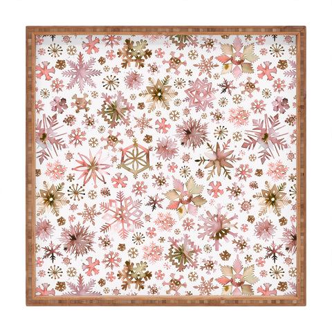 Ninola Design Snowflakes watercolor Pink Square Tray