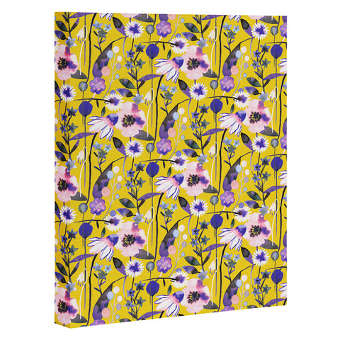 Ninola Design Spring poppies and daisies flowers mustard Art Canvas