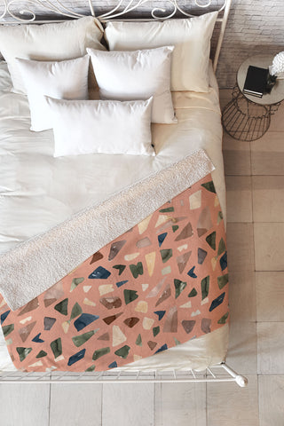 Ninola Design Terrazzo Mineral Watercolor Coral Fleece Throw Blanket