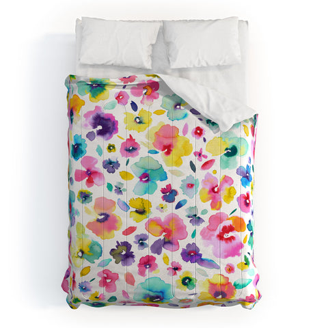 Ninola Design Tropical Flowers Watercolor Comforter