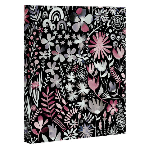 Ninola Design Winter Ink Flowers Dark Art Canvas