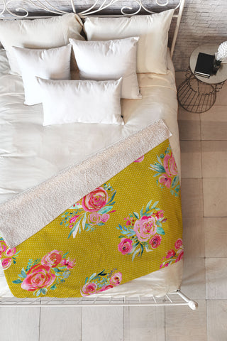 Ninola Design Yellow and pink sweet roses bouquets Fleece Throw Blanket