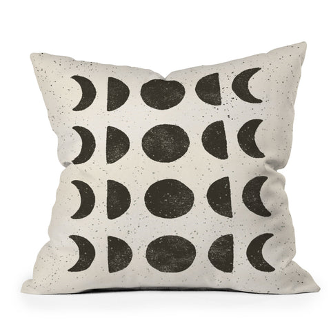 Pauline Stanley moon phases black cream Throw Pillow