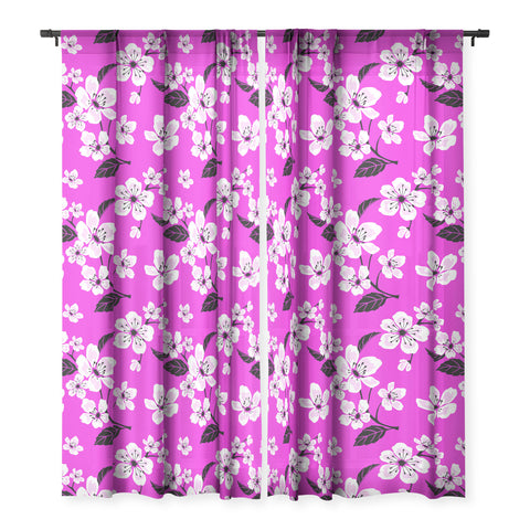 PI Photography and Designs Fuschia Sakura Flowers Sheer Window Curtain