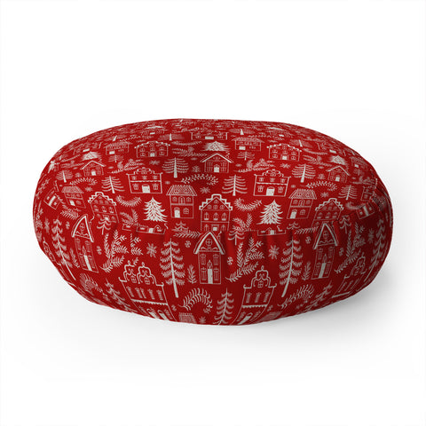 Pimlada Phuapradit Christmas village Red Floor Pillow Round