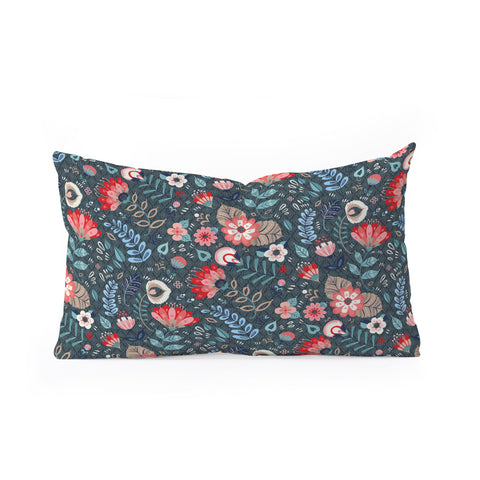 Pimlada Phuapradit Folk Floral Gray Oblong Throw Pillow