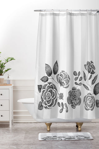 Pimlada Phuapradit Peony Stencil Shower Curtain And Mat