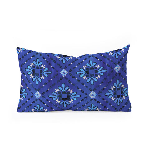 Schatzi Brown Boho Tile Blue Oblong Throw Pillow