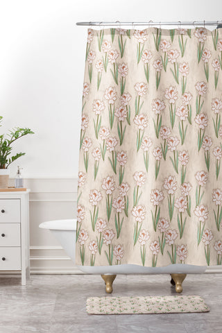 Schatzi Brown Danni Floral Beige Shower Curtain And Mat