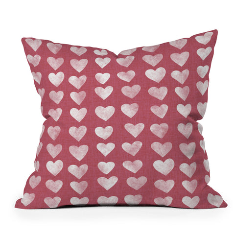 Schatzi Brown Heart Stamps Pink Throw Pillow