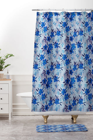 Schatzi Brown Leila Floral Bluebell Shower Curtain And Mat