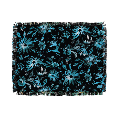 Schatzi Brown Lovely Floral Black Turquoise Throw Blanket