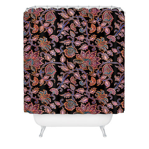 Schatzi Brown Mendhi Floral Black Shower Curtain