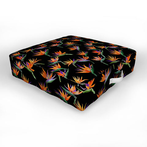 Schatzi Brown Painted Bird Black Outdoor Floor Cushion