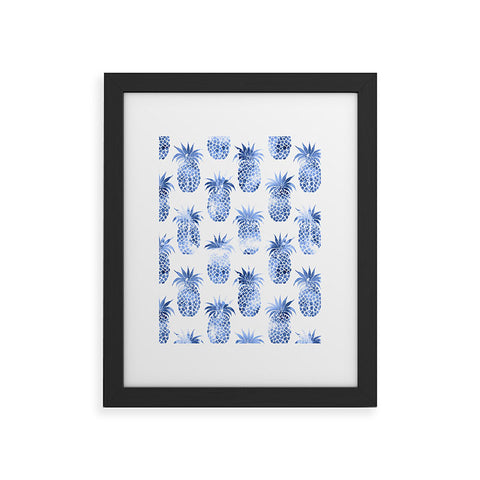 Schatzi Brown Pineapples Blue Framed Art Print