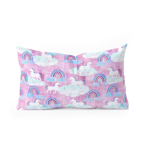 Schatzi Brown Unicorns and Rainbows Pink Oblong Throw Pillow