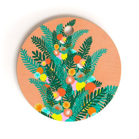 Sewzinski Berry Branches Green Orange Cutting Board Round