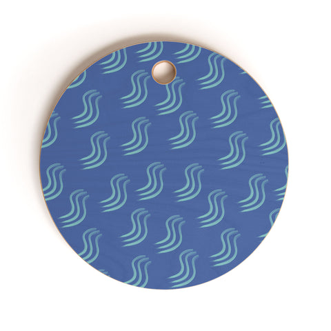 Sewzinski Blue Squiggles Pattern Cutting Board Round