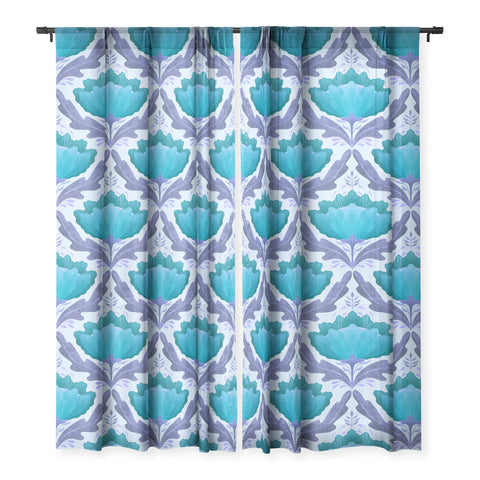 Sewzinski Diamond Floral Pattern Blue Sheer Window Curtain