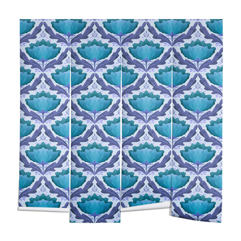 Sewzinski Diamond Floral Pattern Blue Wall Mural