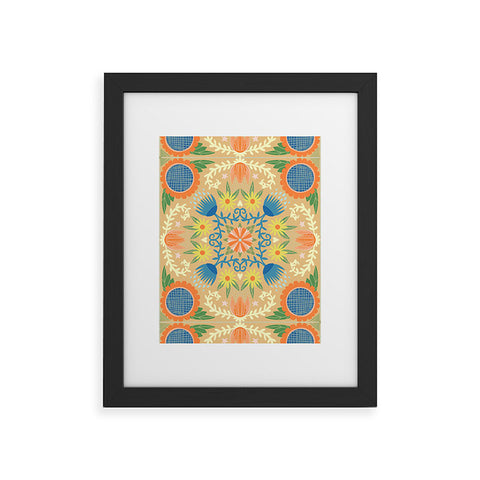 Sewzinski Folk Quilt on Yellow Framed Art Print