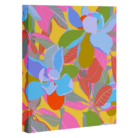 Sewzinski Magnolias on Yellow Art Canvas