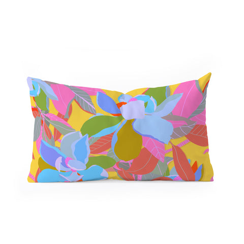 Sewzinski Magnolias on Yellow Oblong Throw Pillow