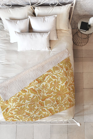 Sewzinski Monochrome Florals Yellow Fleece Throw Blanket