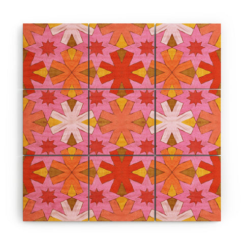 Sewzinski Star Pattern Red and Pink Wood Wall Mural