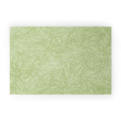 Sewzinski Striped Leaves in Green Welcome Mat