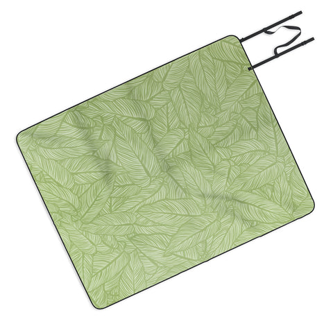 Sewzinski Striped Leaves in Green Outdoor Blanket
