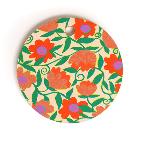 Sewzinski Sunlit Flowers Orange Cutting Board Round