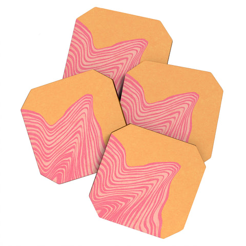 Sewzinski Trippy Waves Pink and Orange Coaster Set