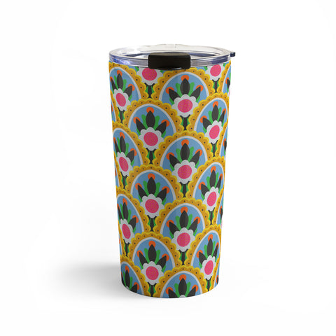 Sewzinski Yellow Scallop Floral Pattern Travel Mug