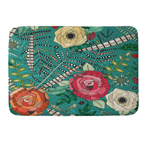 Sharon Turner boho winter floral teal Memory Foam Bath Mat