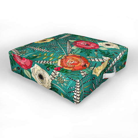 Sharon Turner boho winter floral teal Outdoor Floor Cushion