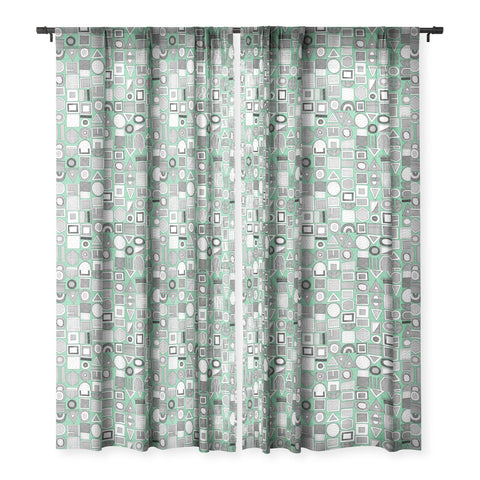 Sharon Turner frisson memphis bw green Sheer Window Curtain