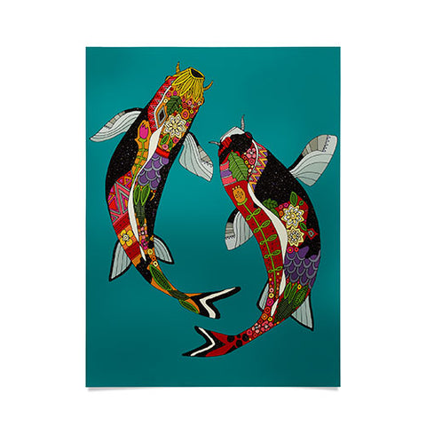 Sharon Turner koi teal blue Poster