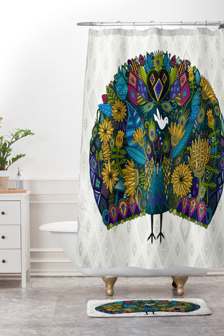 Sharon Turner Peacock Garden Shower Curtain And Mat