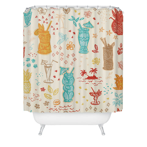 Susanne Kasielke Retro Vintage Tiki Bar 3 Shower Curtain