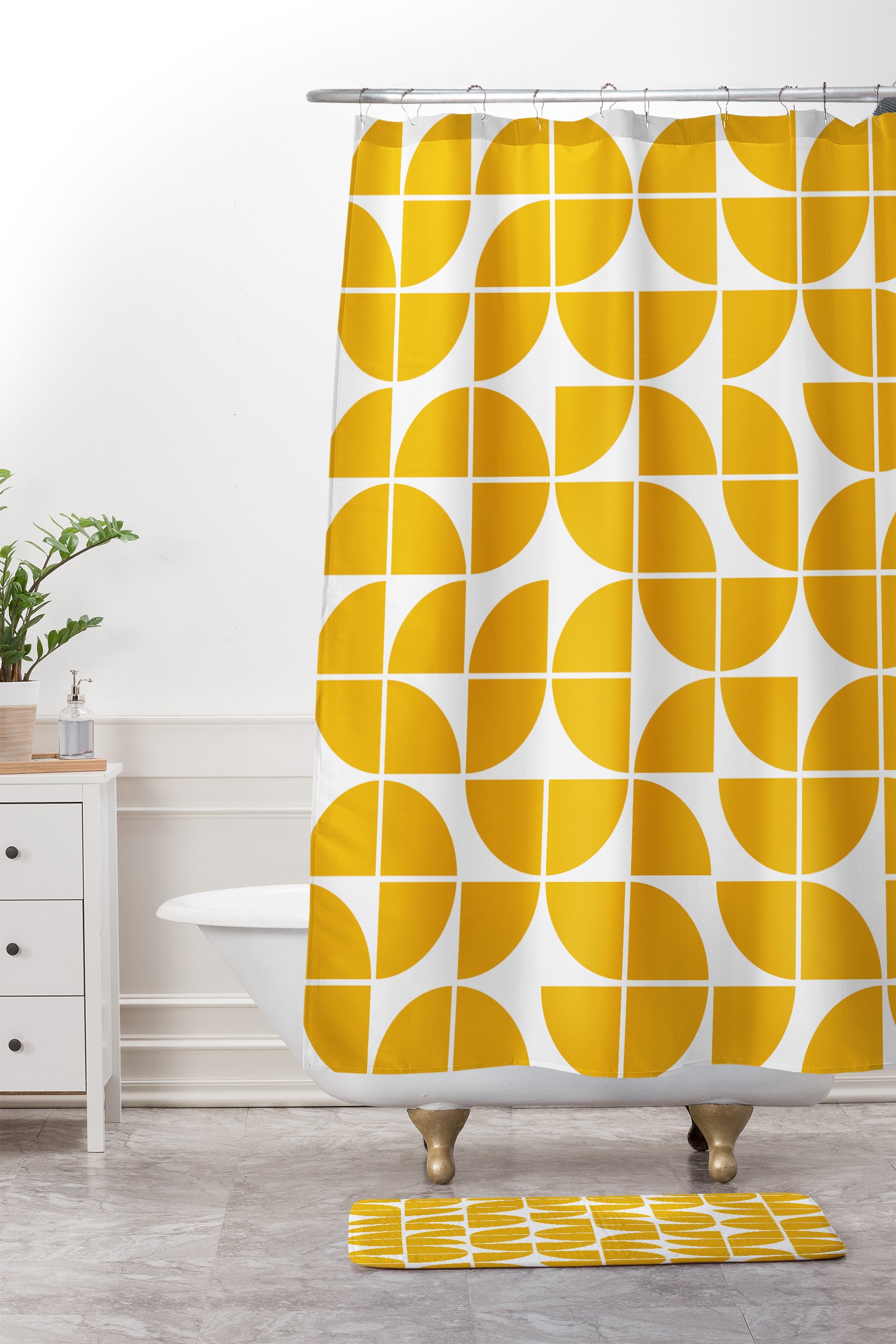 Black, White + Yellow Geometric Shower Curtain • AfriMod